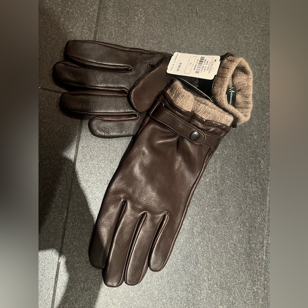 Neiman Marcus Mens XL Brown Leather Gloves cashmere NWT Touch screen
